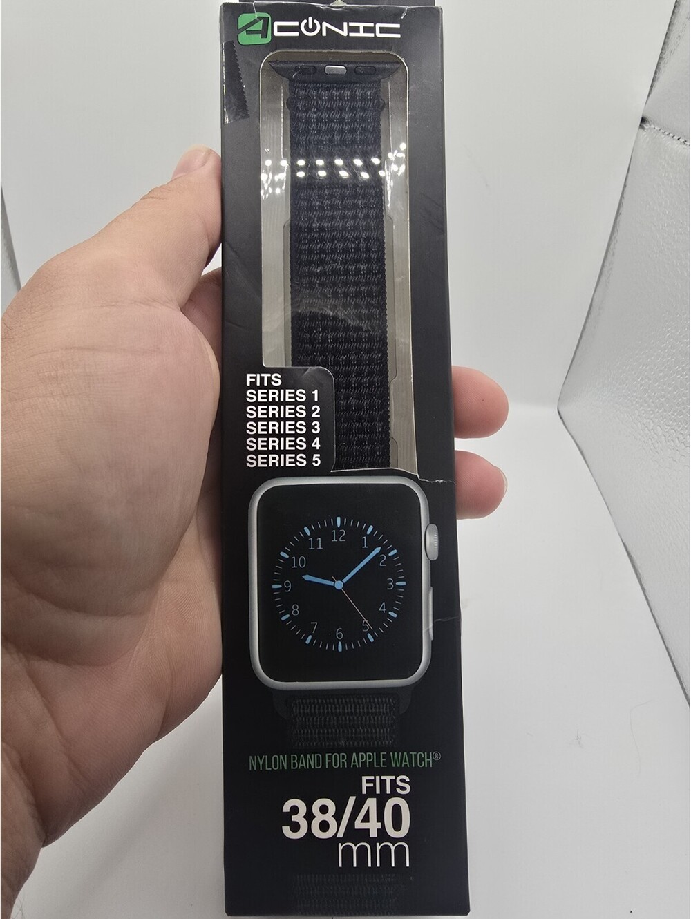 Aconic Black Nylon Loop Watch Band Apple Watch 38/40mm Series 1-5 Woven Strap